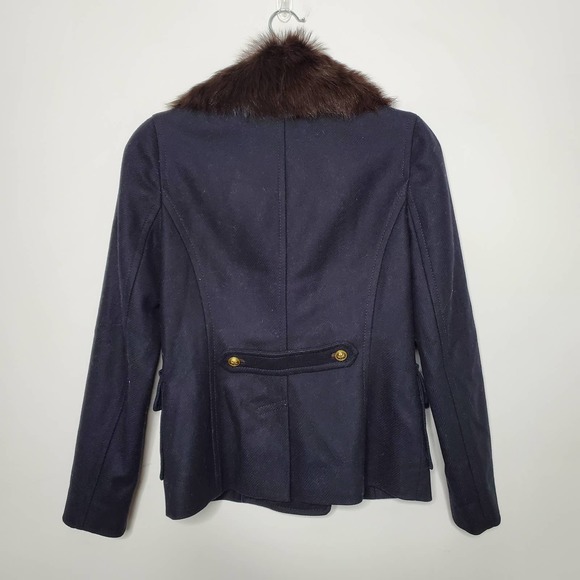 TORY BURCH • Navy Blue Alexandre Removable Fur Trim Pea Coat Sz 4 - Picture 9 of 11